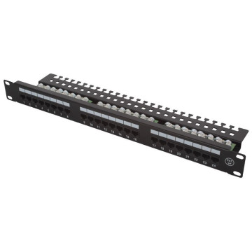 Patch panel 19" RJ-45 24 porty UTP 1U Cat.5e z płytą wsporczą czarny ipTIME