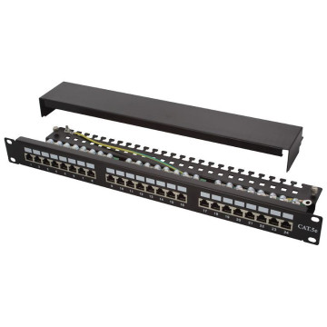 Patch panel 19" RJ-45 24 porty FTP 1U Cat 5e ekranowany z płytą wsporczą czarny ipTIME