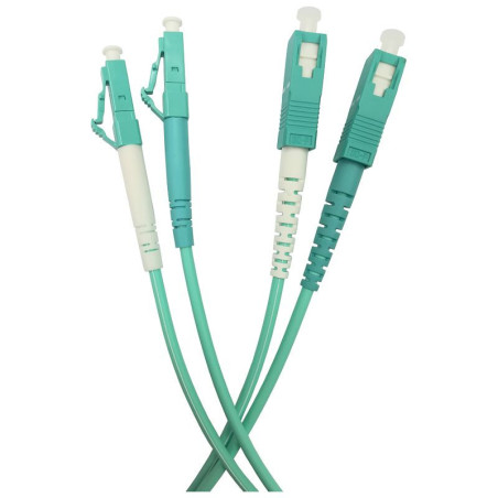 Patchcord światłowodowy OM3 50/125 duplex LC-SC 10.0m LSZH 3mm AQUA w peszlu fi10